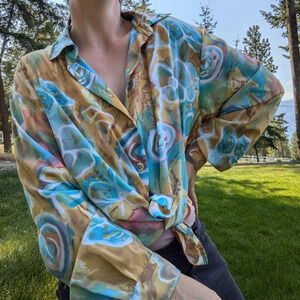 VINTAGE D'Allairds Psychedelic  70s Style Long Sleeve Button Up Approx XL